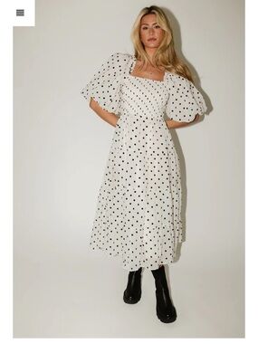 Zoco White Midi Dress with Black Polka Dots